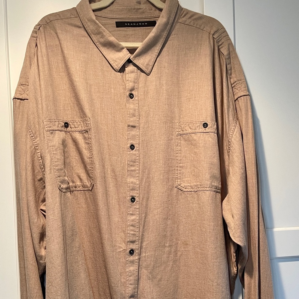 Sean John Tan Men’s Relaxed Fit Long Sleeve Button Up Size 6XL EUC